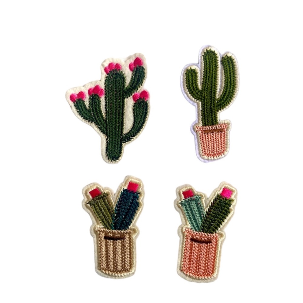 Set of 4 iron-on knit-style cactus patches